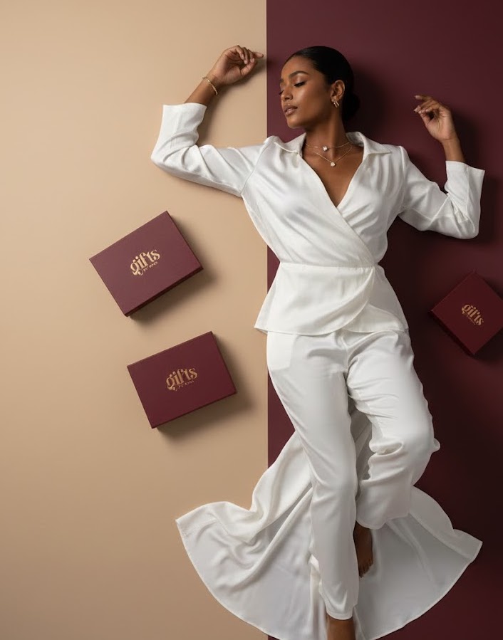 model laying down with box gifts by dora copy